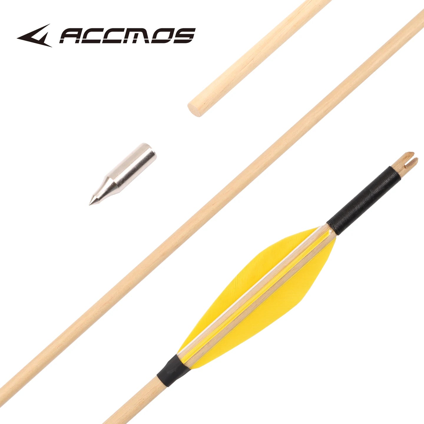 6 12 Wooden Arrows Recurve Bow Yellow Vanes Steel Tips Hunting Target