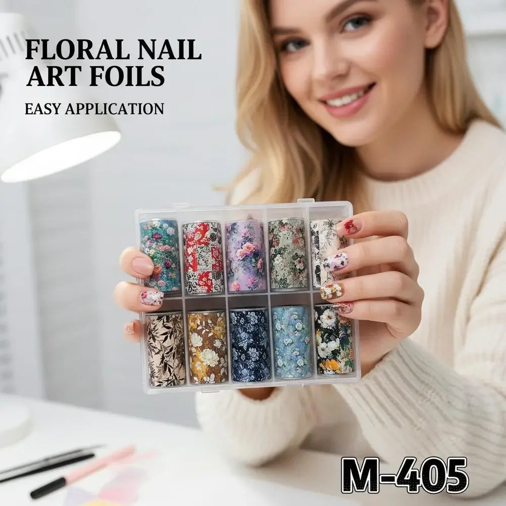 10 Rolls Flower Nail Foil Nails Art Design Stickers Decals Holographic Foils Paper Starry Sky Star Transfer Foil Nail Decoration Peaceful Pleasures Health and Wellness