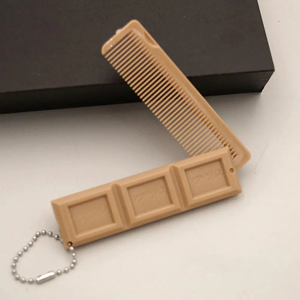2-in-1 Chocolate Folding Comb with Mirror | Travel Hair Comb