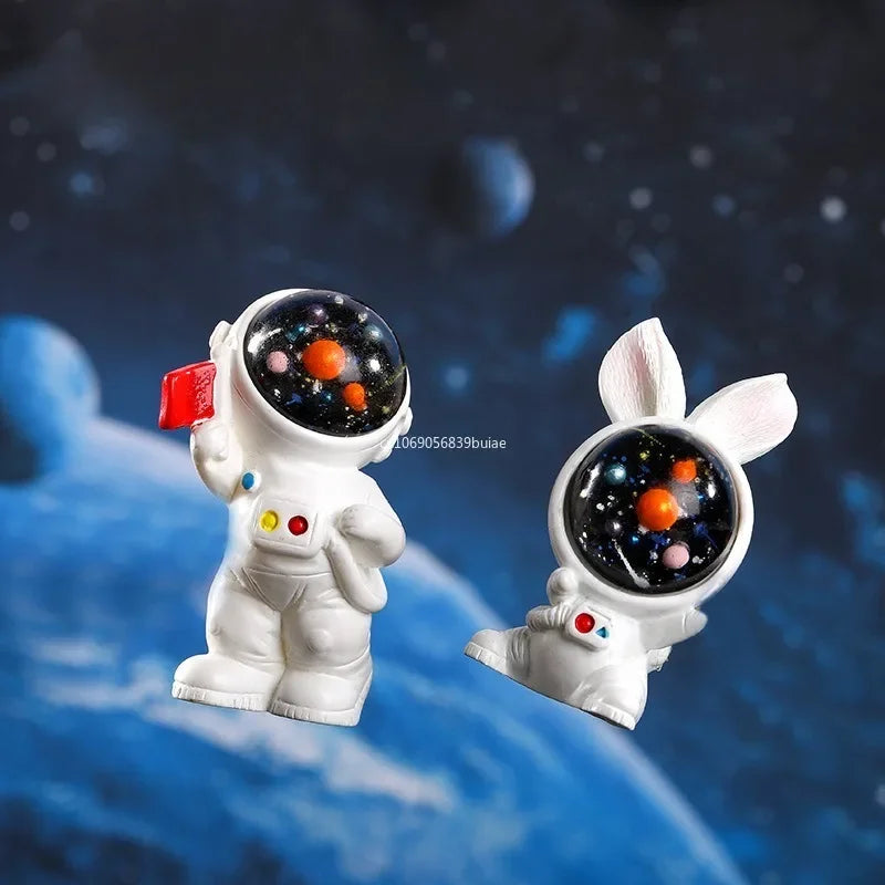 1pc Planet Astronaut and Bunny Rabbit Creative Cartoon Figure Ornament Miniature Resin Craft DIY Accessories Decoration лягушки Peaceful Pleasures Health and Wellness