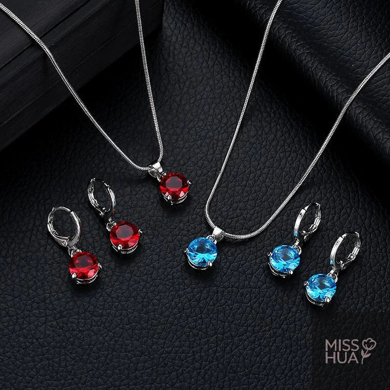 Crystal Zirconia Pendant Necklace & Earrings Set | Gift