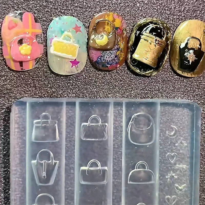 1 Pcs 3D Cute Cartoon Bag Shape Nail Art Decoration Mold Diy Silicone Transparent Nail Art Templates Nail Mold Nail Charms Gift Peaceful Pleasures Health and Wellness