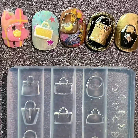 1 Pcs 3D Cute Cartoon Bag Shape Nail Art Decoration Mold Diy Silicone Transparent Nail Art Templates Nail Mold Nail Charms Gift Peaceful Pleasures Health and Wellness