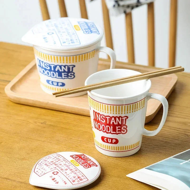 Hot Sale Ceramic Instant Noodle Bowl With Handle Large Capacity instant noodles bowl Cute Design instant noodles Bowl With Lid Peaceful Pleasures Health and Wellness