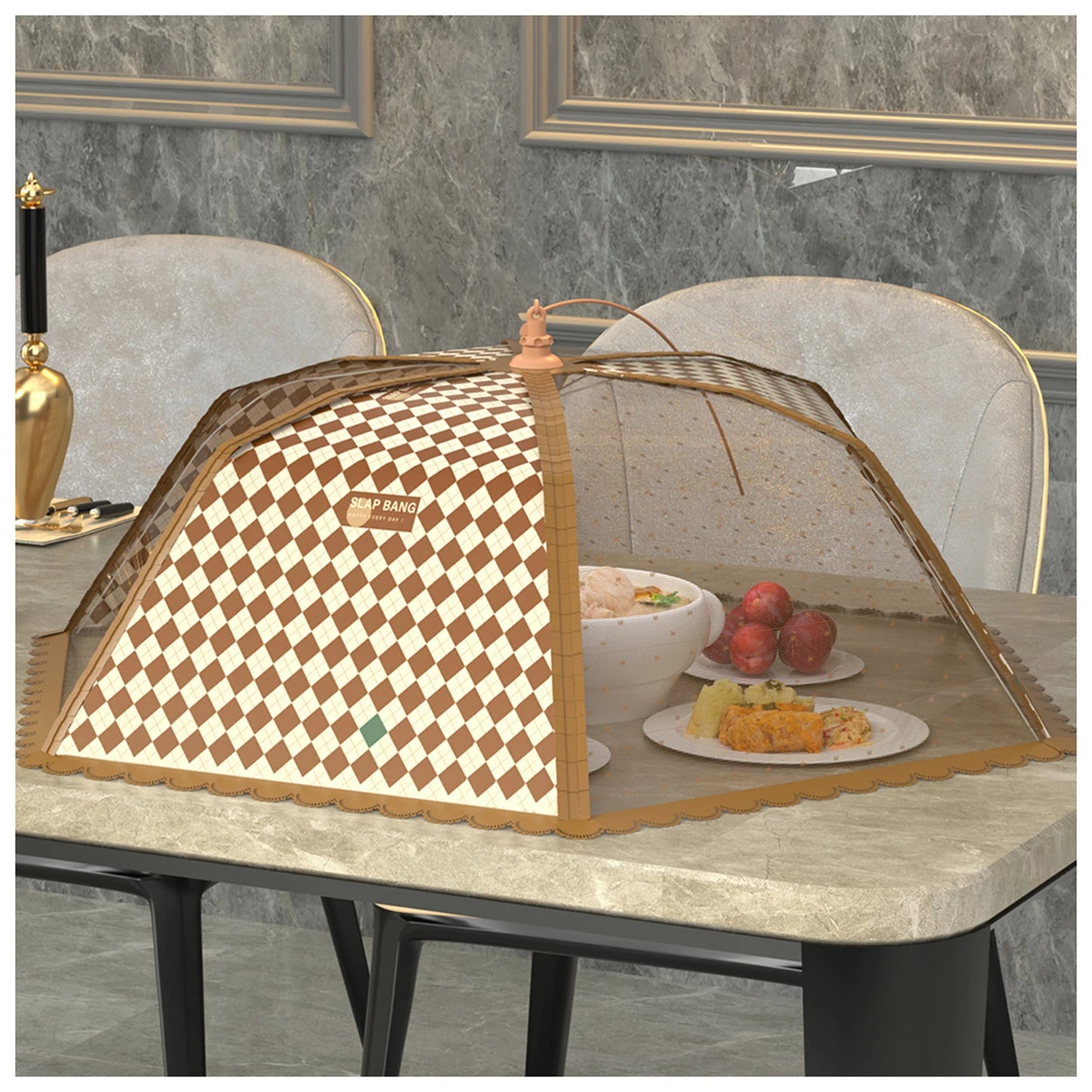 Dining Table Umbrella, Foldable Food Cover,Fine Mesh Large Capacity Foldable Food Umbrella-Tent,Anti-Fly Table Meal Covers, Peaceful Pleasures Health and Wellness Coffee Plaid Round 70cm