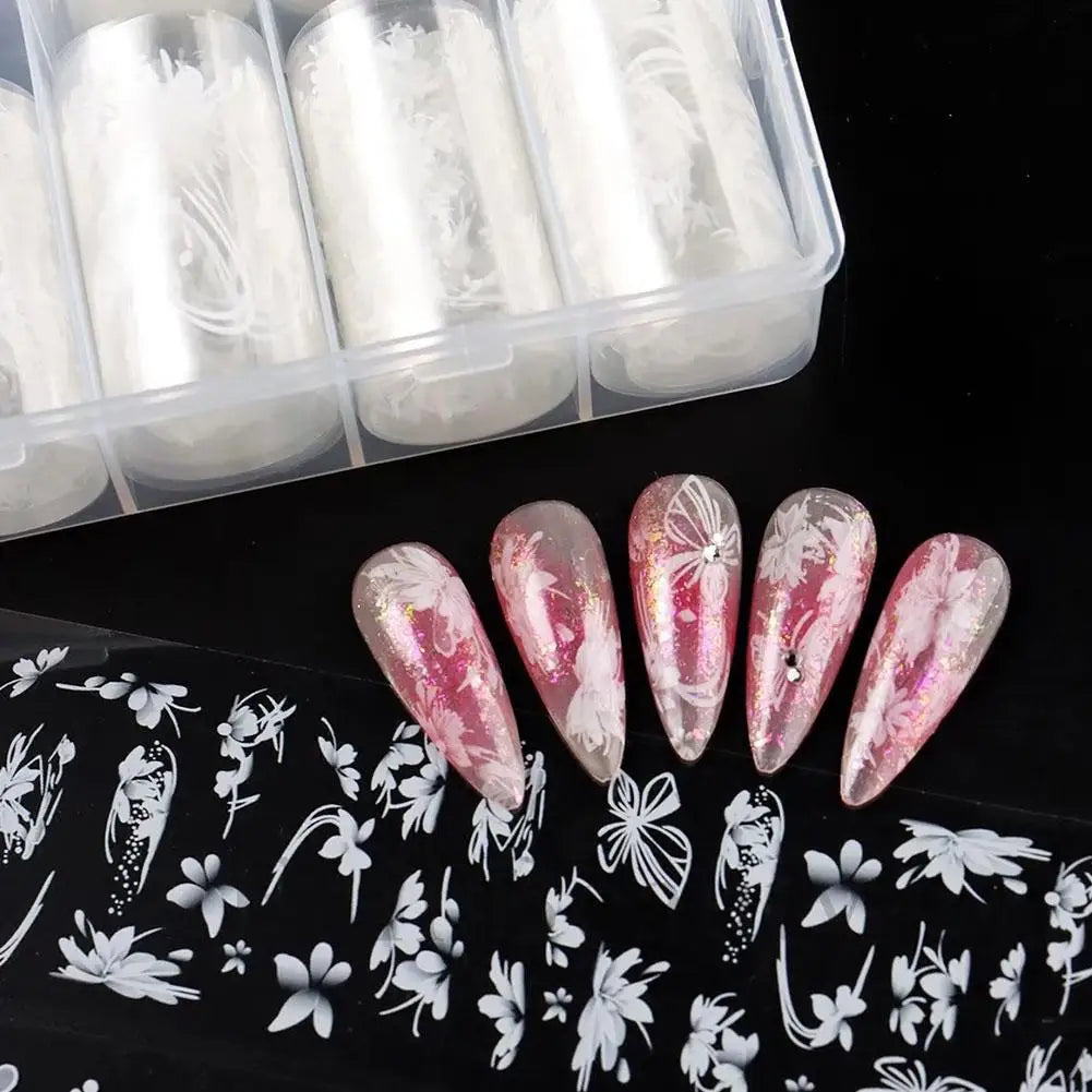 10Roll/Box Plaid/Flower Nail Foil Transfer Stickers for Nail Art Self-Adhesive Nail Decals Foil Paper Decals Nail Supplies Decor Peaceful Pleasures Health and Wellness