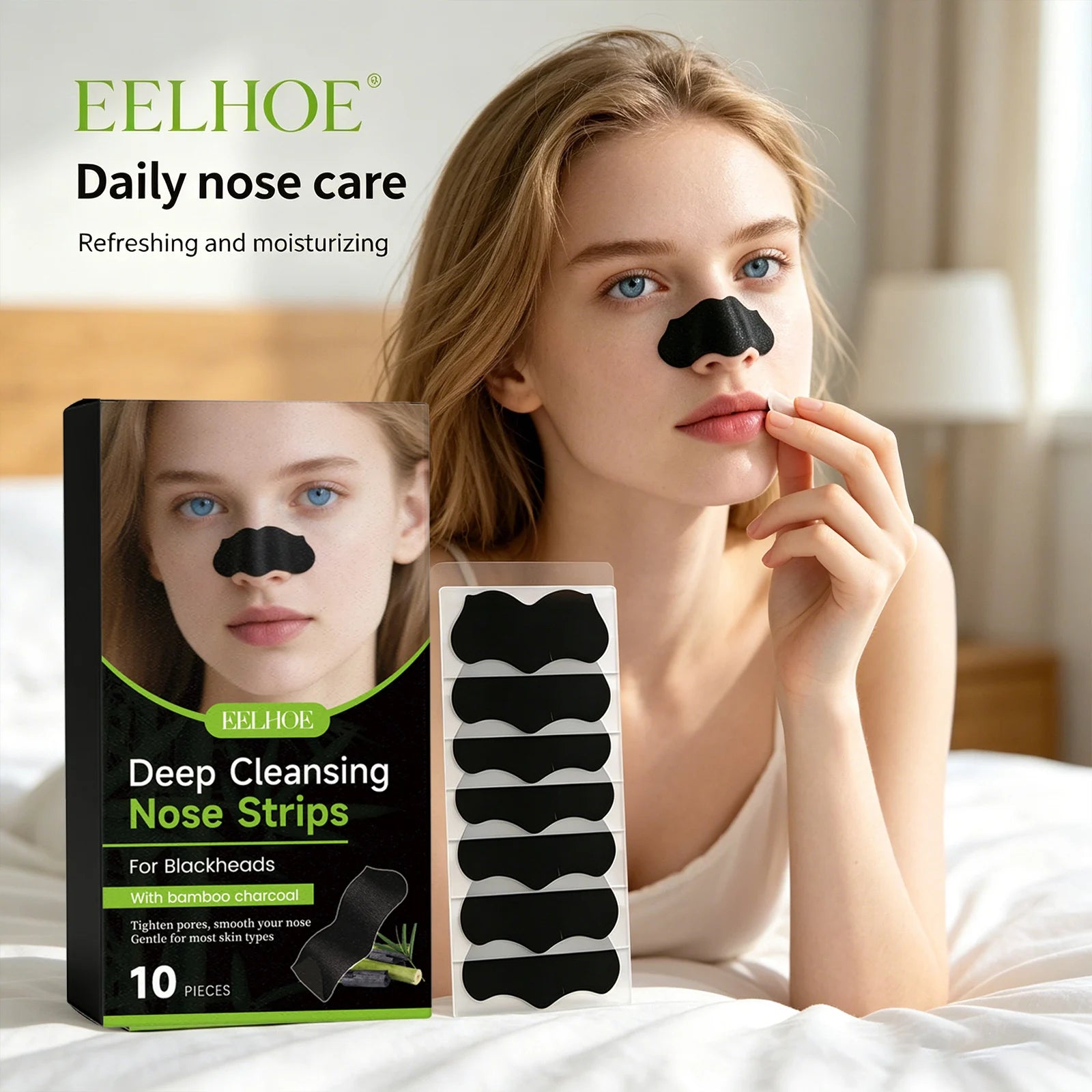 Deep Cleansing Nose Strips Removing Blackhead Unclogs Pores Control Oil Smooths Nose Skin Refreshing Bamboo Charcoal Pore Strips Peaceful Pleasures Health and Wellness