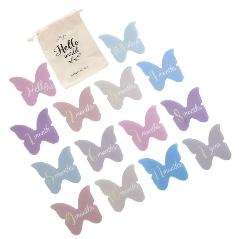 Baby Monthly Milestone Cards 14pc Acrylic Cloud & Butterfly Set