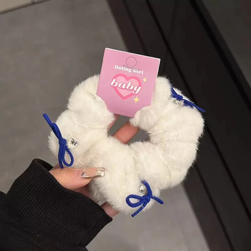 New Soft Bow Hair Scrunchie for Women New Style High Ponytail Plush High Elastic Hair Tie Rubber Band Versatile Hair Accessories Peaceful Pleasures Health and Wellness 1pc white