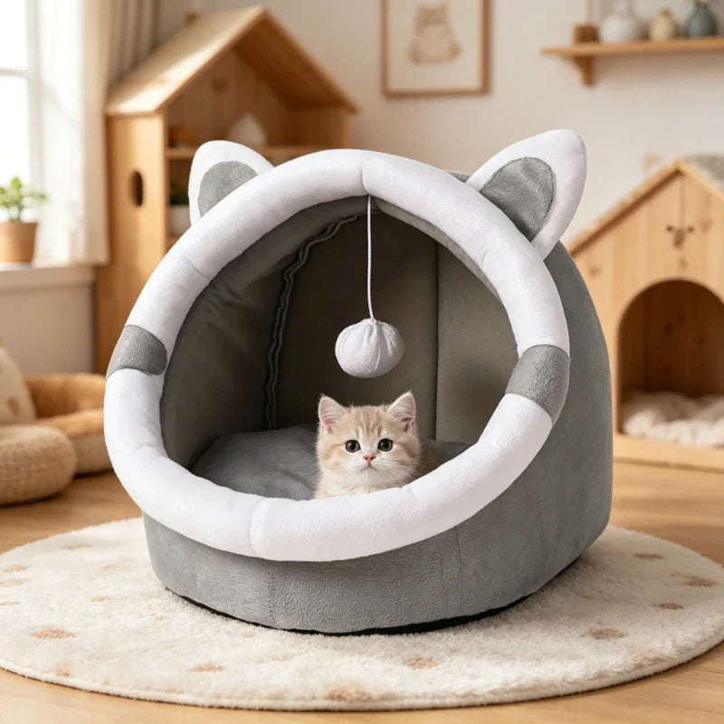 Self-Warming Cat Tent Cave Bed – Foldable & Washable Pet Hut