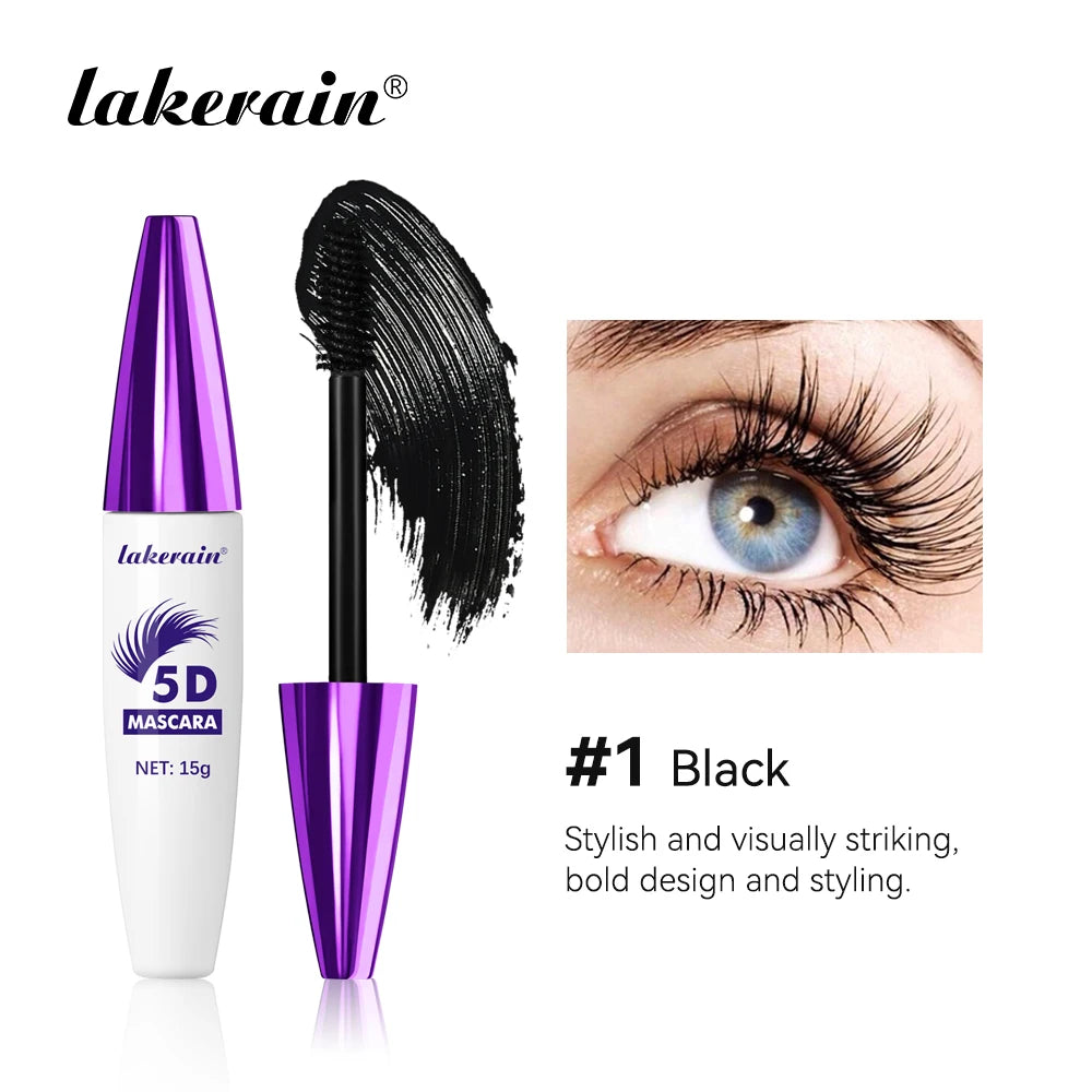 Lakerain 5D Mascara Eyelashes Lengthening Long-Lasting Intense Black Waterproof Nourishing Smudge-Proof Mascara Eye Makeup Peaceful Pleasures Health and Wellness