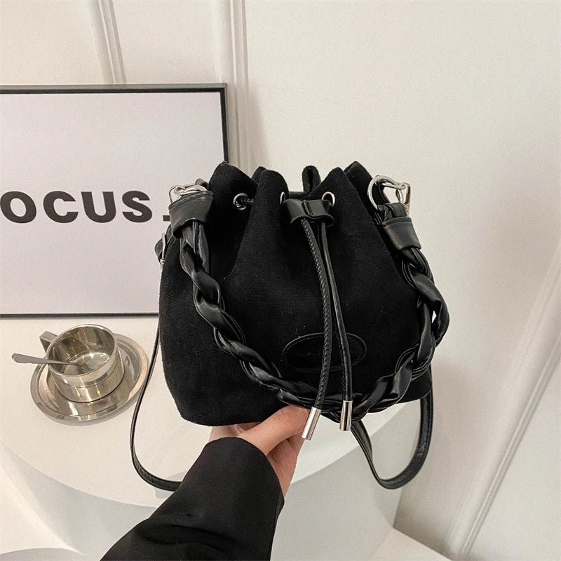 Drawstring Handbag Large Capacity Single Shoulder Bucket Bag Trendy and Fashionable Spring Single-shoulder Crossbody Bucket Bag Peaceful Pleasures Health and Wellness black