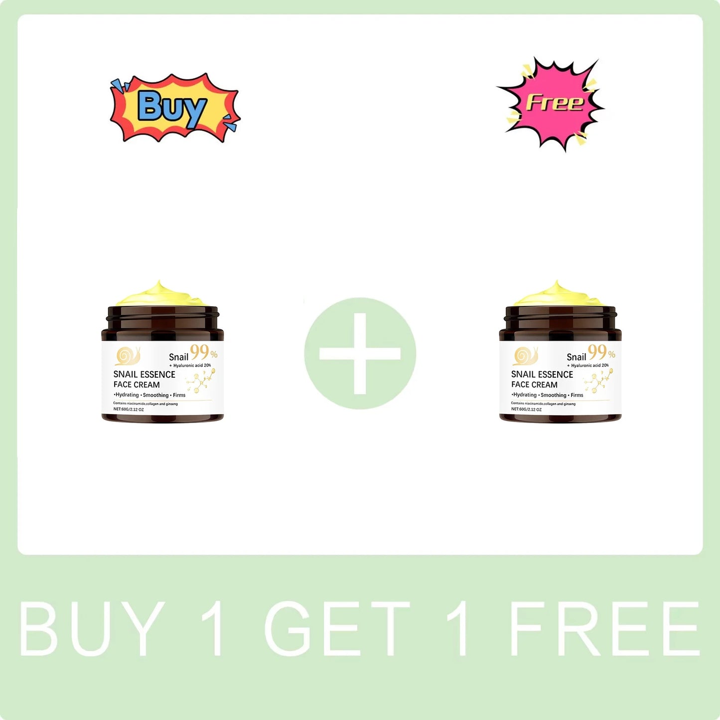 Snail Moisturizing Face Cream 99% Snail Essence Hyaluronic Acid 20% Firming Lifting Skin Smoothing Repair Barrier Skin Care 60g Peaceful Pleasures Health and Wellness Buy 1 Get 1 Free