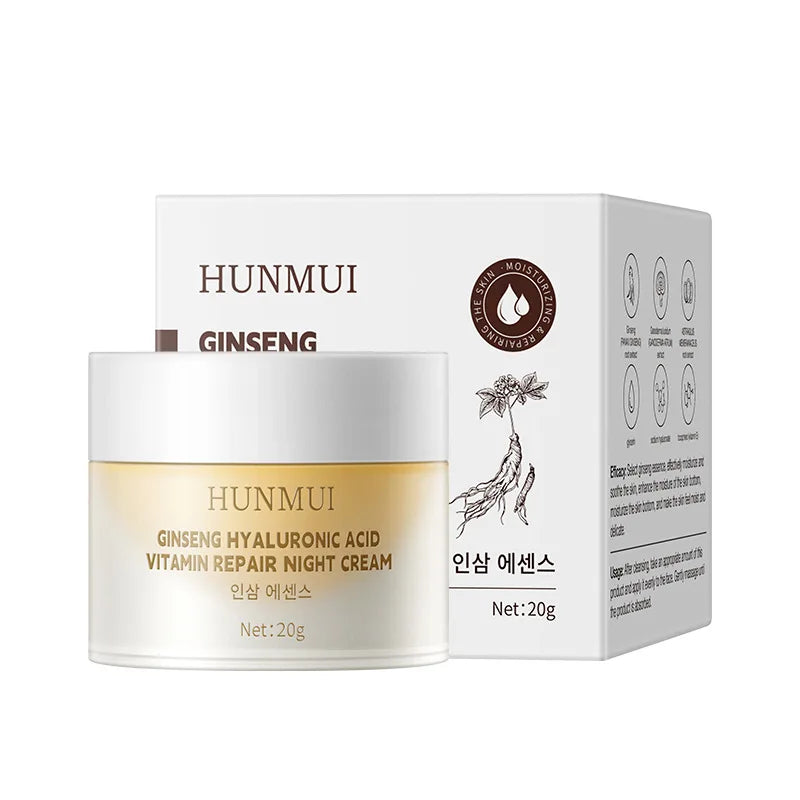 Ginseng Hyaluronic Acid Vitamin Hydra Repair Night Cream Deep Moisturizing Skin Brightening Firming Anti Wrinkle Face Cream Peaceful Pleasures Health and Wellness 20gx1 piece