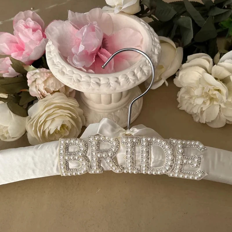 Bride Satin Pearl Hanger with Bow | Bridal Shower Wedding Gift