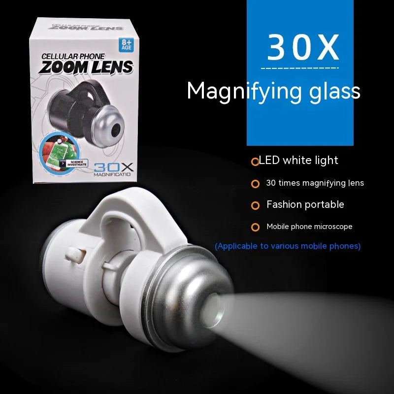 Mobile Phone Magnifier Universal 30X Glass Lens Camera Clip Microscope Universal Portable Illuminant Identification Loupe lupa Peaceful Pleasures Health and Wellness