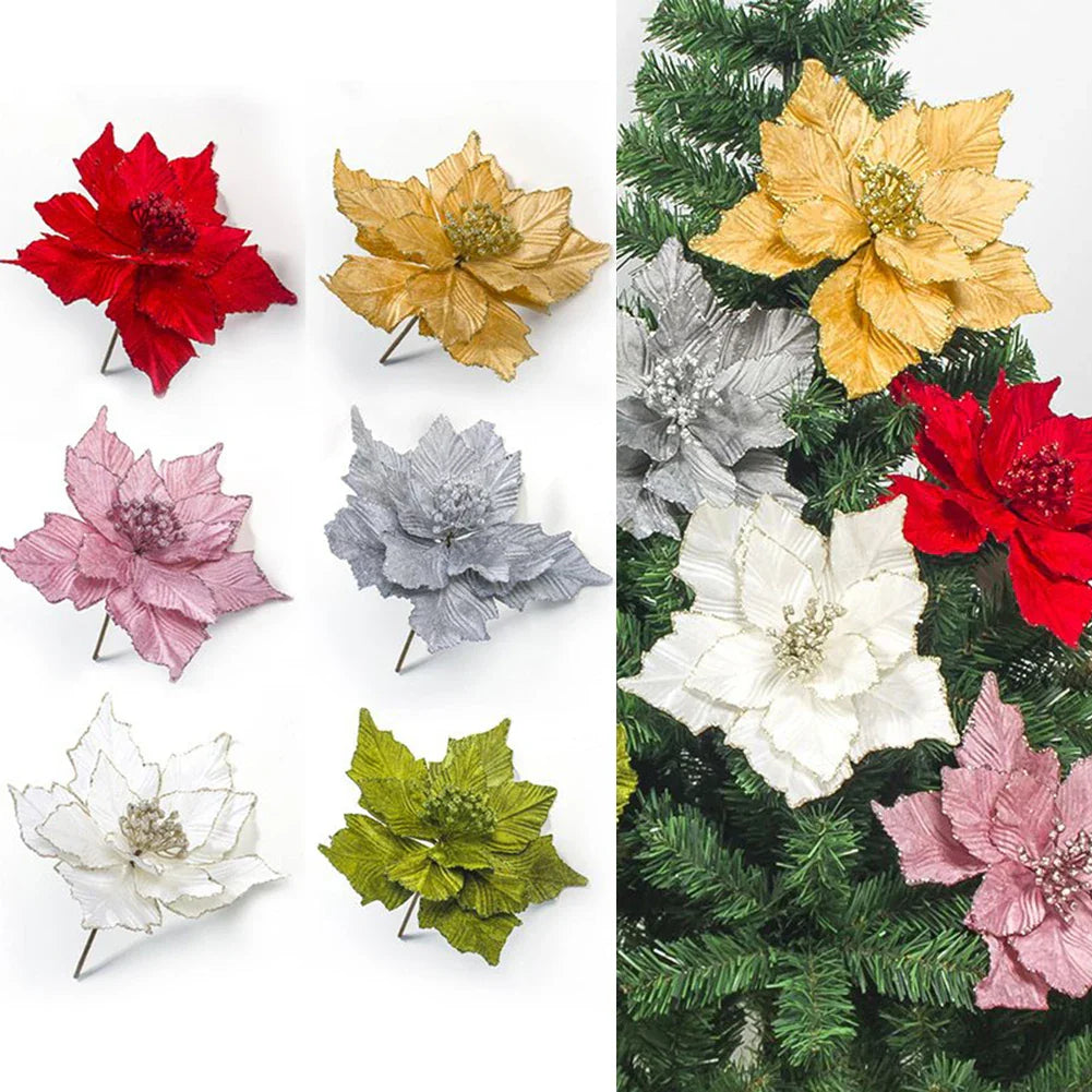 28cm Glitter Poinsettia Christmas Ornament | Artificial Flower