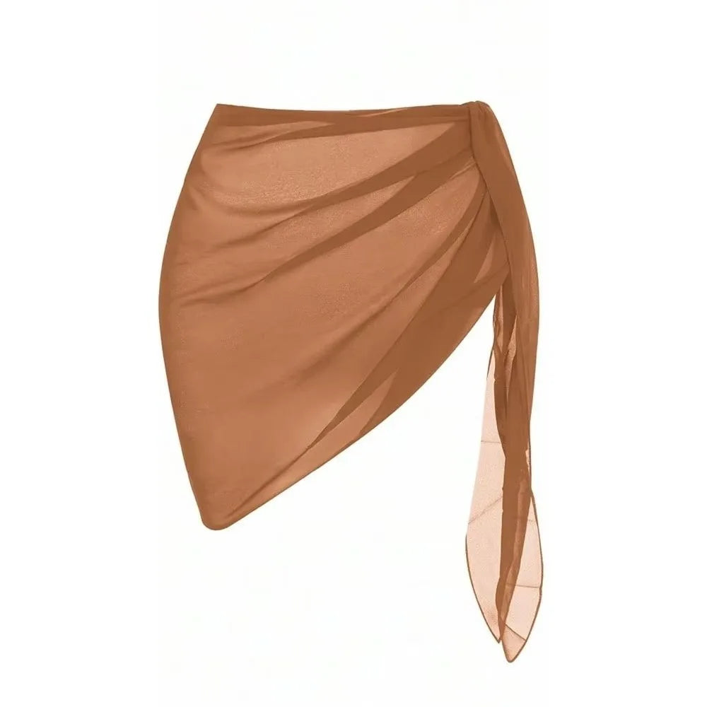 Women's Sheer Beach Coverup Skirt – Asymmetrical Mini Wrap