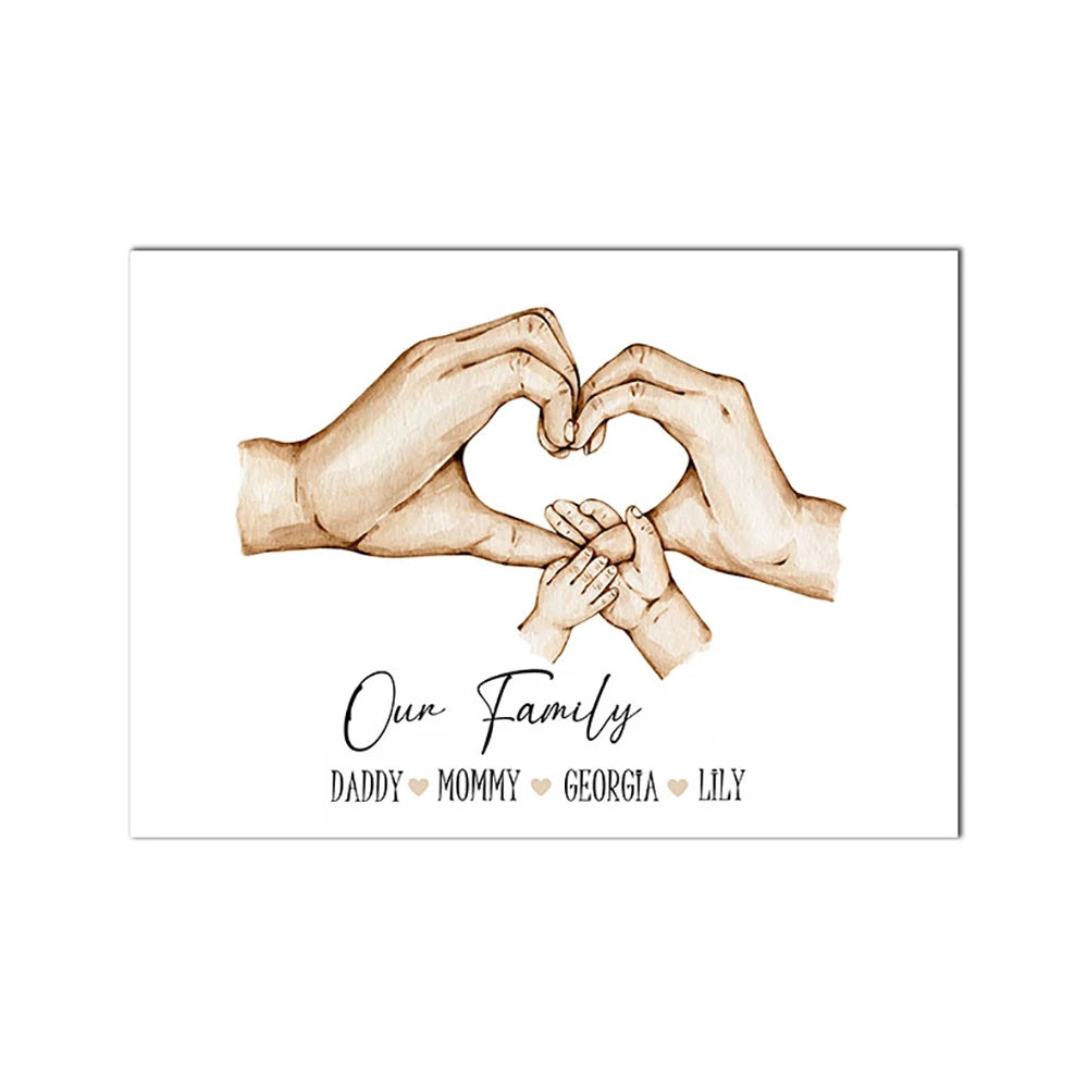 Custom Family Hands Canvas Wall Art – Black & White Print