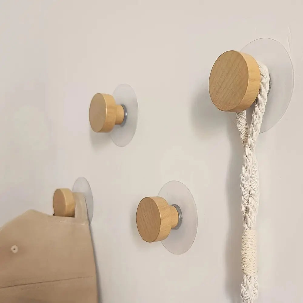 10-Pack Nordic Wood Suction Cup Hooks | No-Drill Adhesive
