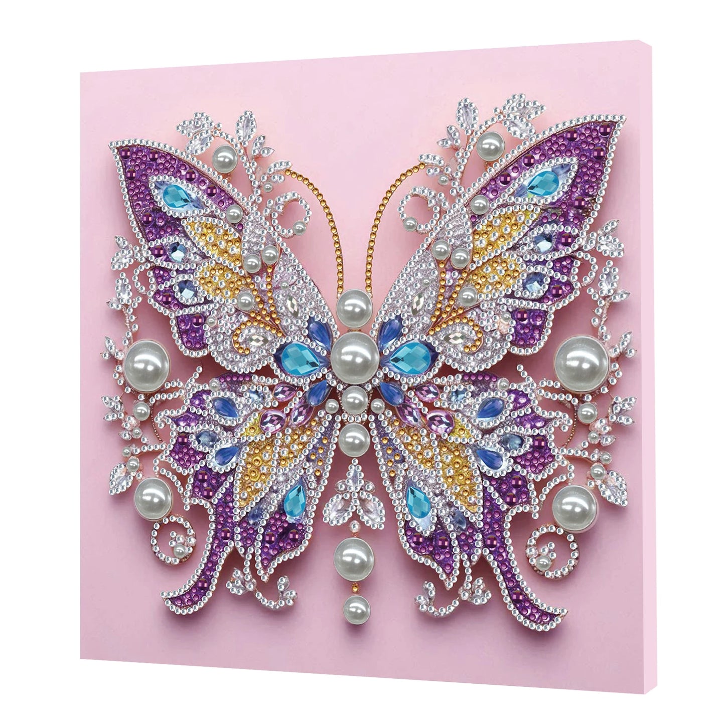 Pearl Gem Diamond Art Painting Kit with Frame 9.84x9.84in DIY Art Craft Pearl Diamond Painting for Adults Home Wall Decor Peaceful Pleasures Health and Wellness Purple Butterfly