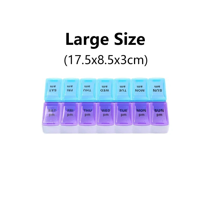 Portable Colorful 3 Spaces Medicine Case Health Care Container Case Pill Box Splitters Travel Pill Box Tiny Box Easy to Carry Peaceful Pleasures Health and Wellness 14-grid Large