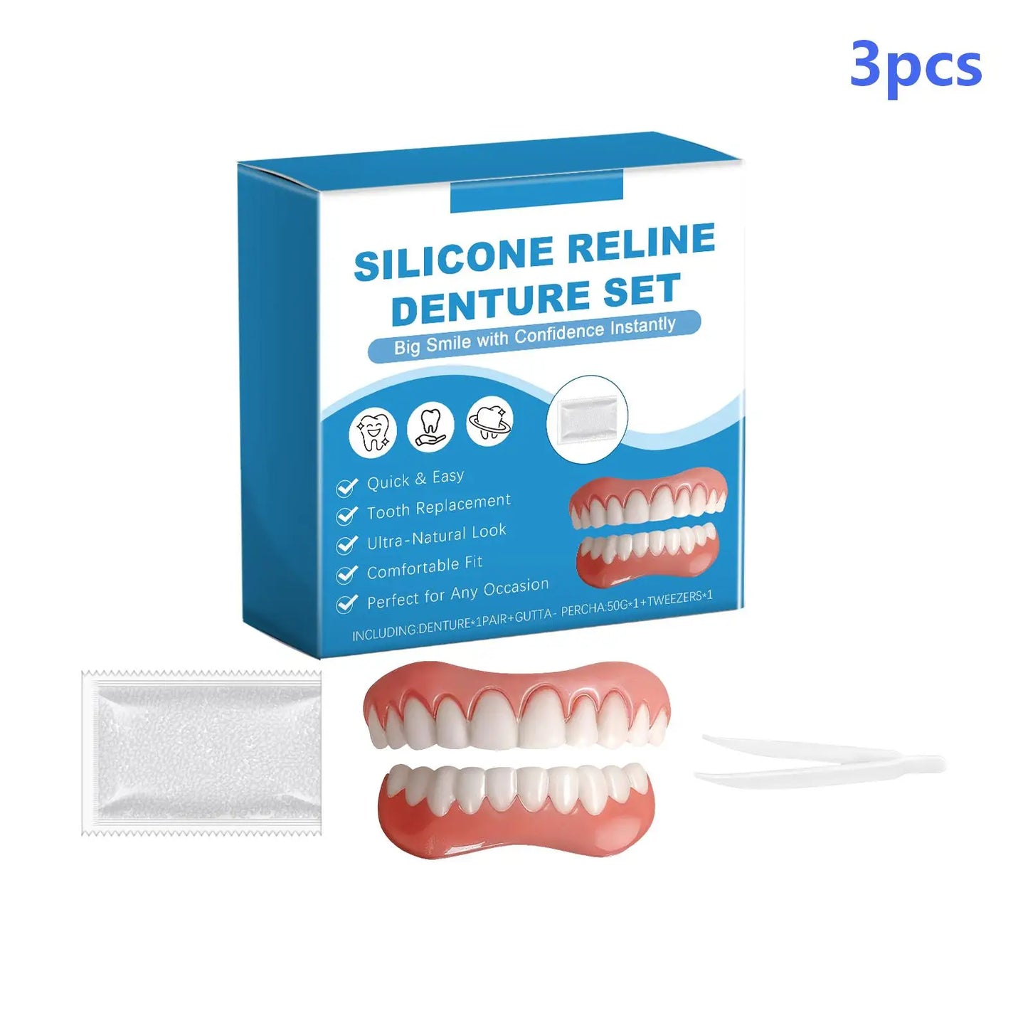 Silicone Reline Denture Set for Natural False Teeth Peaceful Pleasures Health and Wellness 3pcs