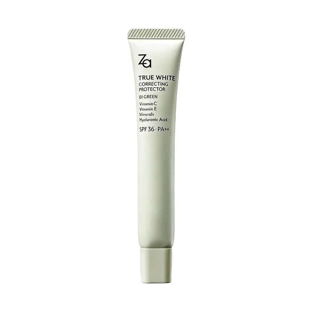 Za True White Glowing Correcting Protector Vitamin C E Minerals Hyaluronic Acid SPF36 PA++ Original Face Whiten Sunscreen Cream Peaceful Pleasures Health and Wellness green