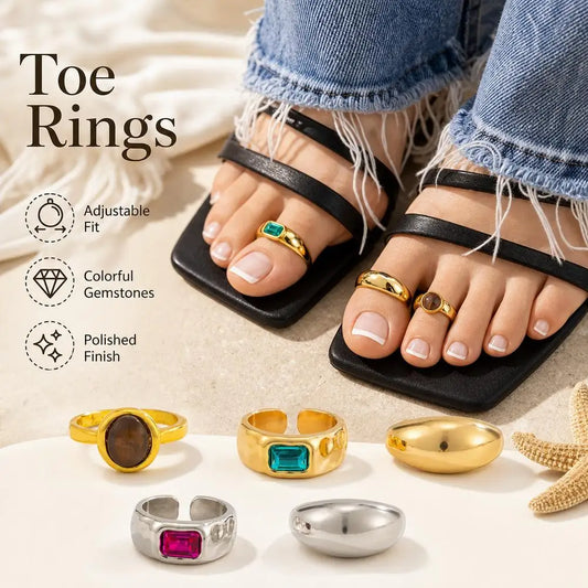 Vintage Colorful Gemstone Toe Rings – Adjustable Beach Jewelry Toe Ring Oasis Select