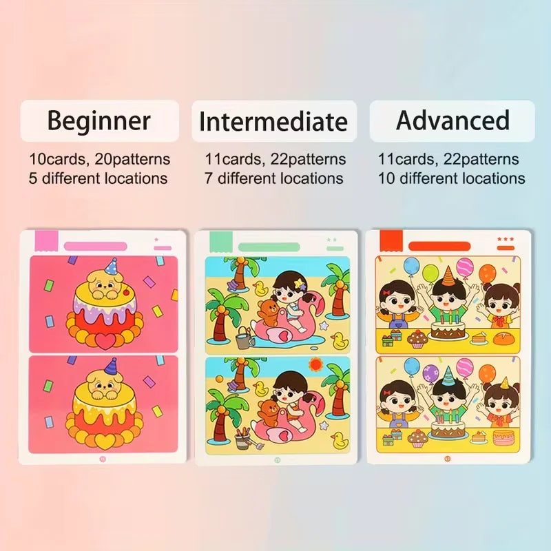 Find Difference Fun Focus Training Game Erasable Picture Cards