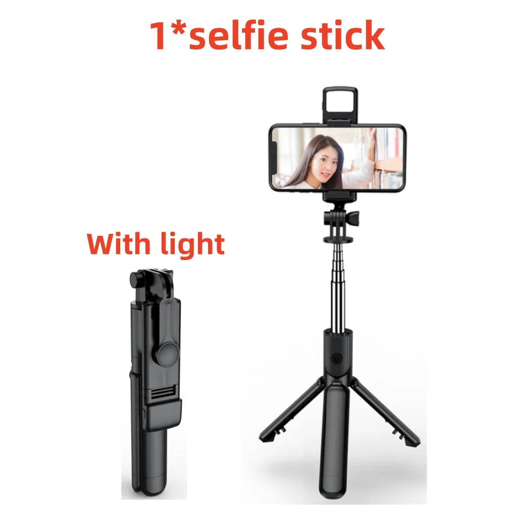 Portable Bluetooth Selfie Stick Retractable Multifunctional Phone HoldeTripod With Selfie light Wireless Remote Shutter stand Peaceful Pleasures Health and Wellness Option 3