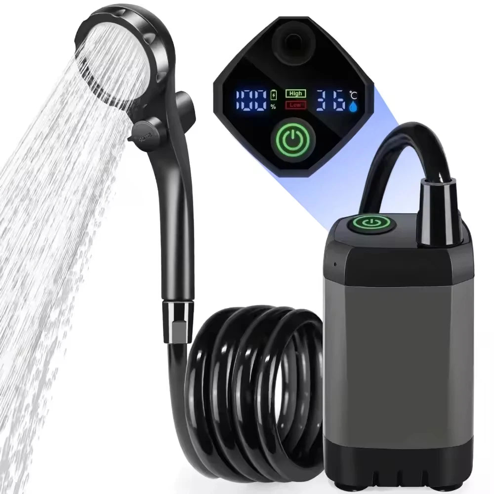 Portable Shower for Camping 6000mAh Rechargeable Camping Shower with Shower Head Intelligent LED Display Electric Shower Pump Peaceful Pleasures Health and Wellness