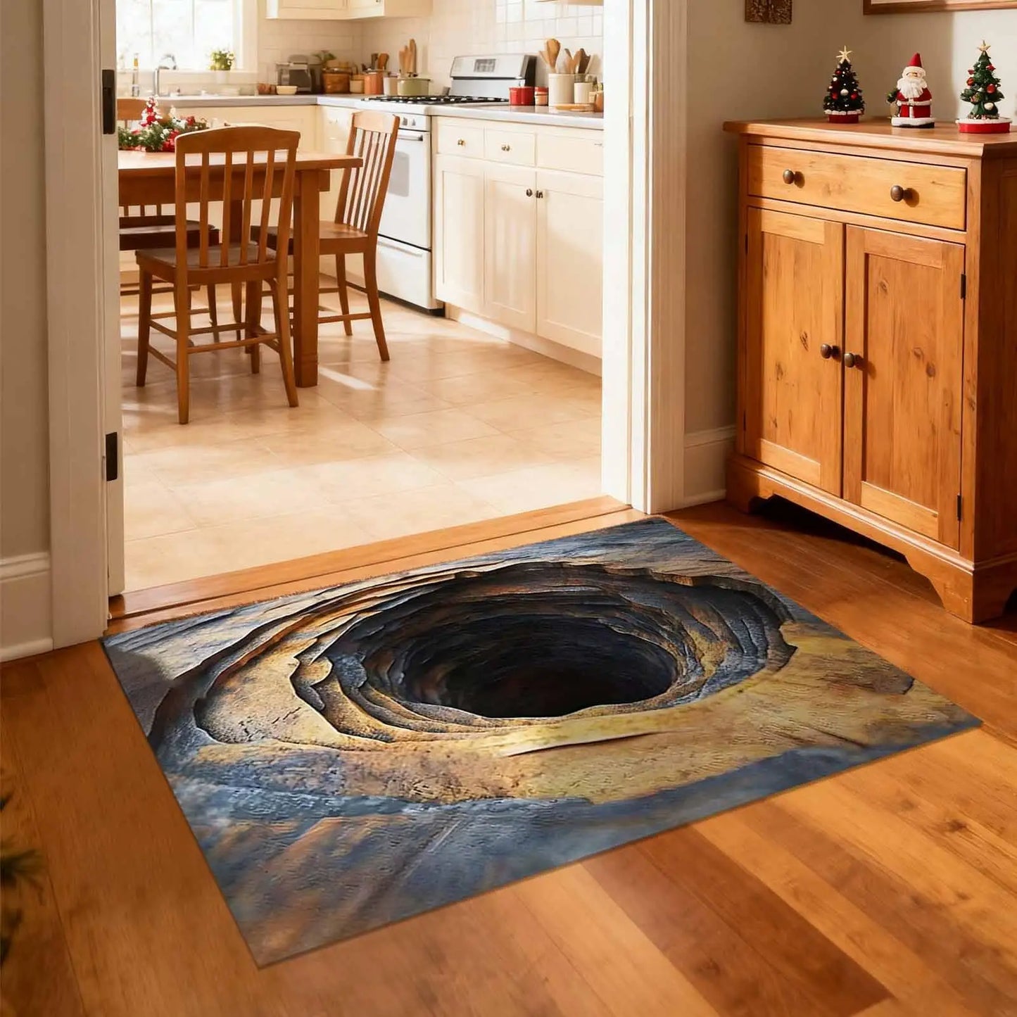 Bathroom Rug Abstract Non Slip Absorbent 3D Hole Optical Illusion Area Rug For Bedroom Study Guesthouse Front Door Sofa Side Peaceful Pleasures Health and Wellness