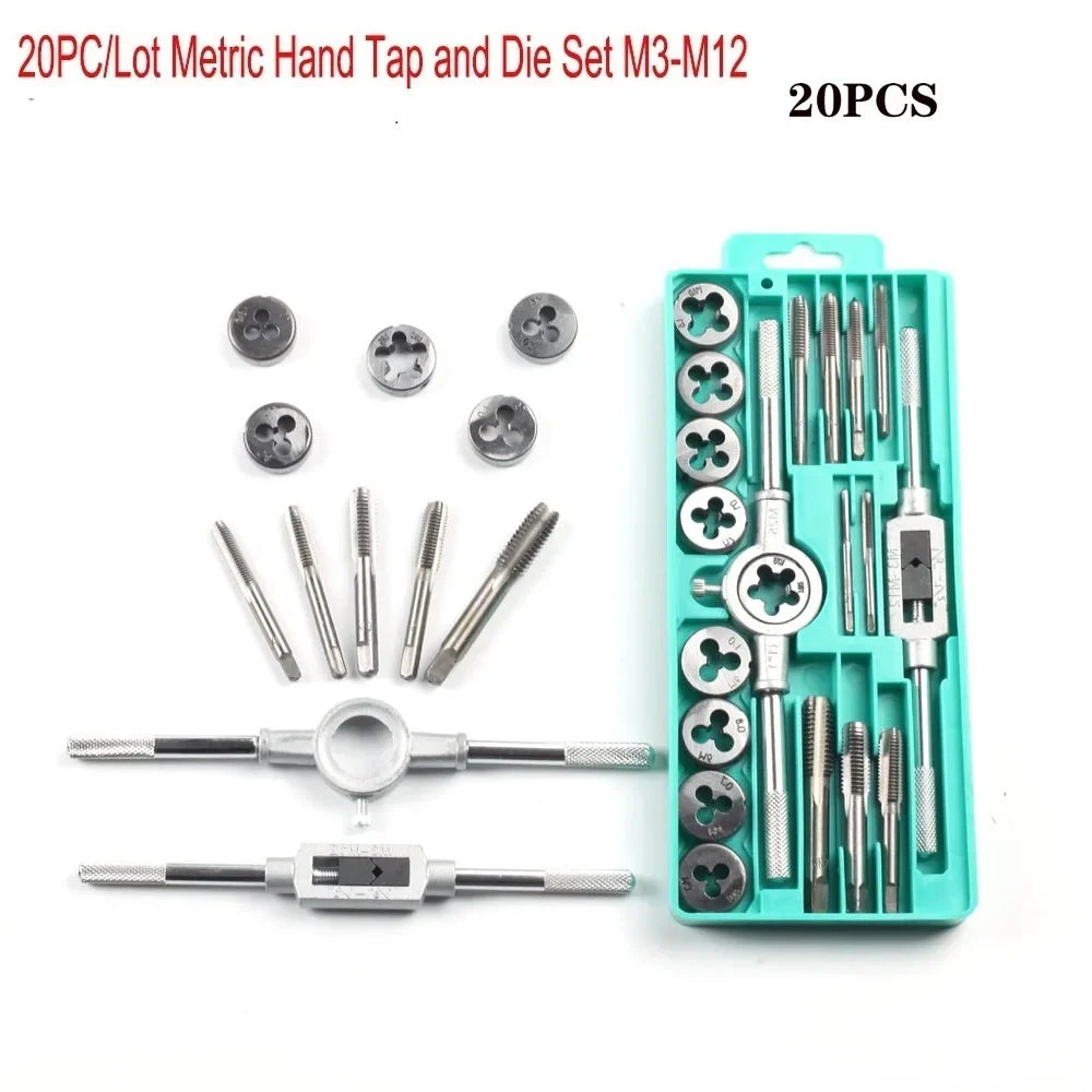 Metric Tap & Die Set 8/12/20Pcs M3–M12 Thread Cutting Kit