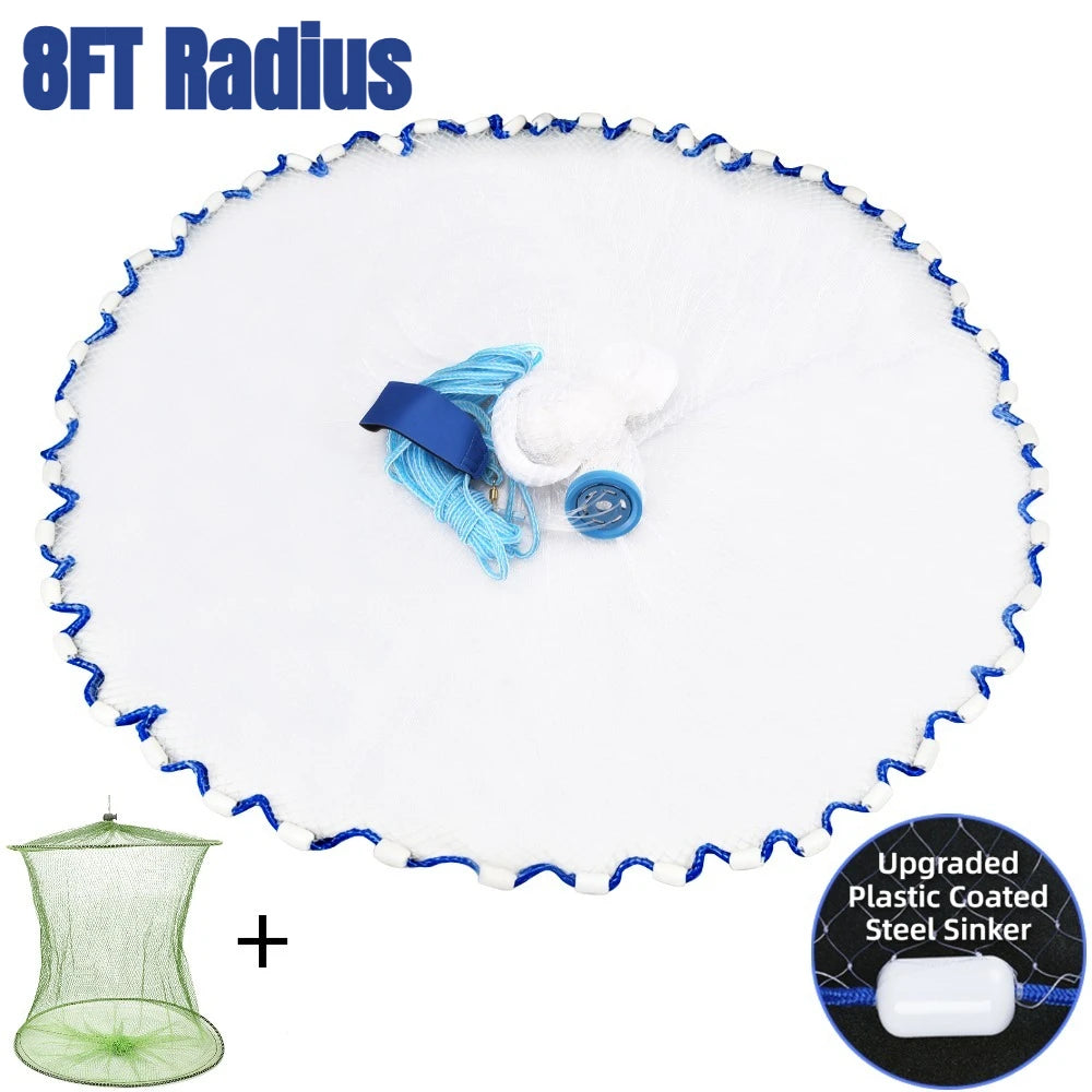 Saltwater Fishing Cast Net with Zinc Sinkers | 3–10 FT Radius
