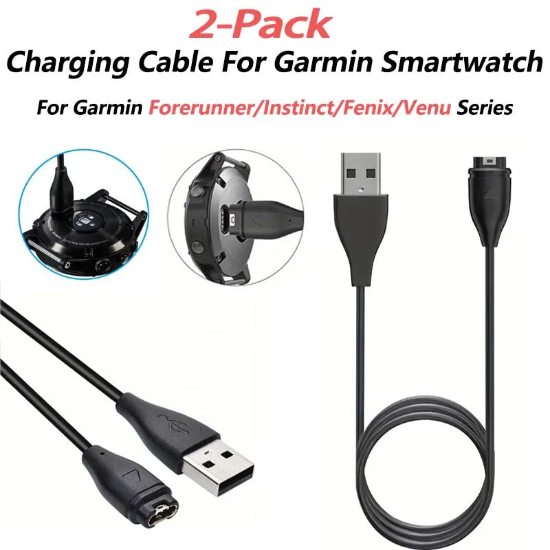 2-Pack Garmin Smartwatch USB Replacement Charger Cable