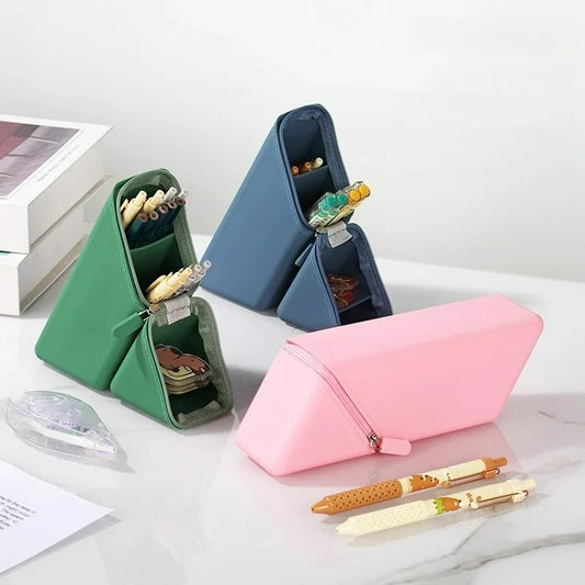 Silicone Pencil Case Large Capacity Triangular Stand-Up Pen Holder Pencil Case Peaceful Pleasures Health and Wellness