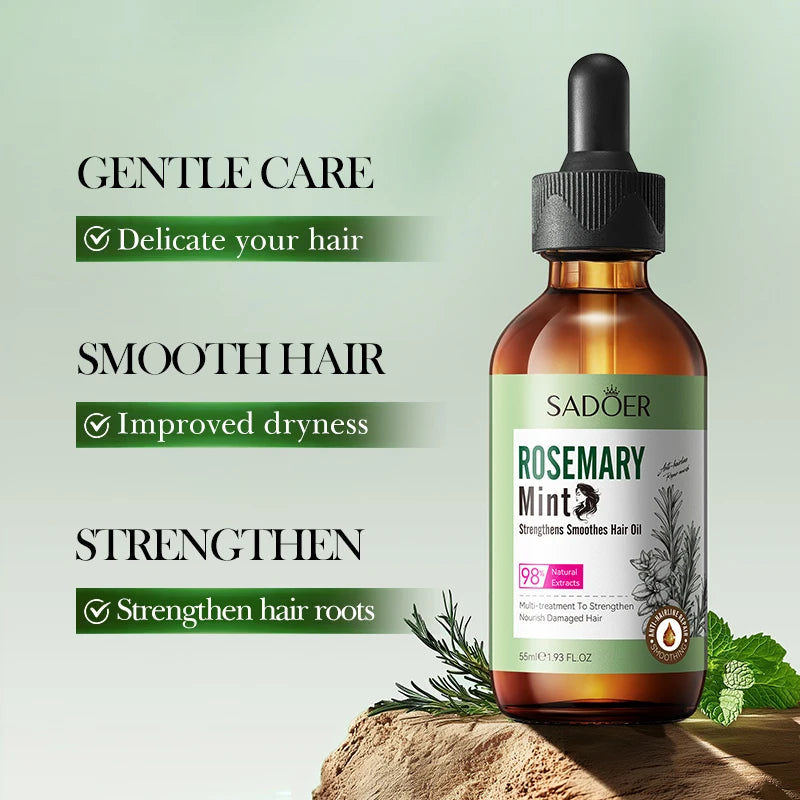 55ml Mint Rosemary Hair Care Essential Oil Hydrate Smooth Repair Hair Damage Strengthen Hair Roots Improve Hair Care Oil Peaceful Pleasures Health and Wellness