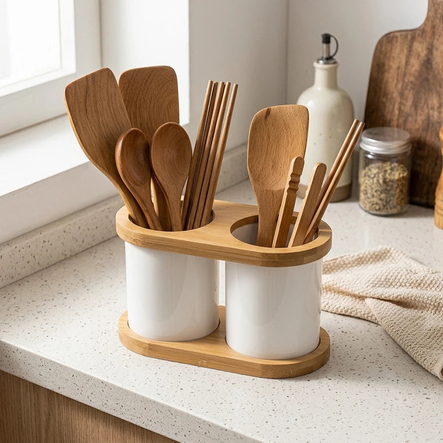 Silverware & Utensil Organizer Box – Cutlery Flatware Holder for Spoons, Knives, Forks & Makeup Brushes