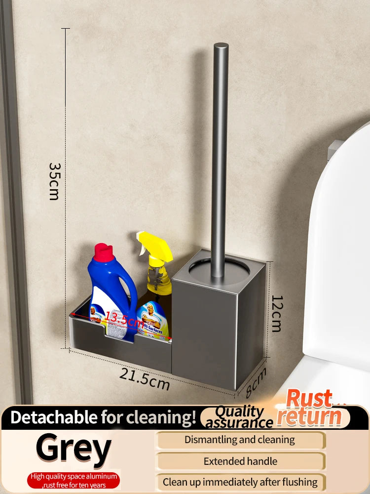 No-Drill Bathroom Toilet Shelf & Brush Holder | Aluminum