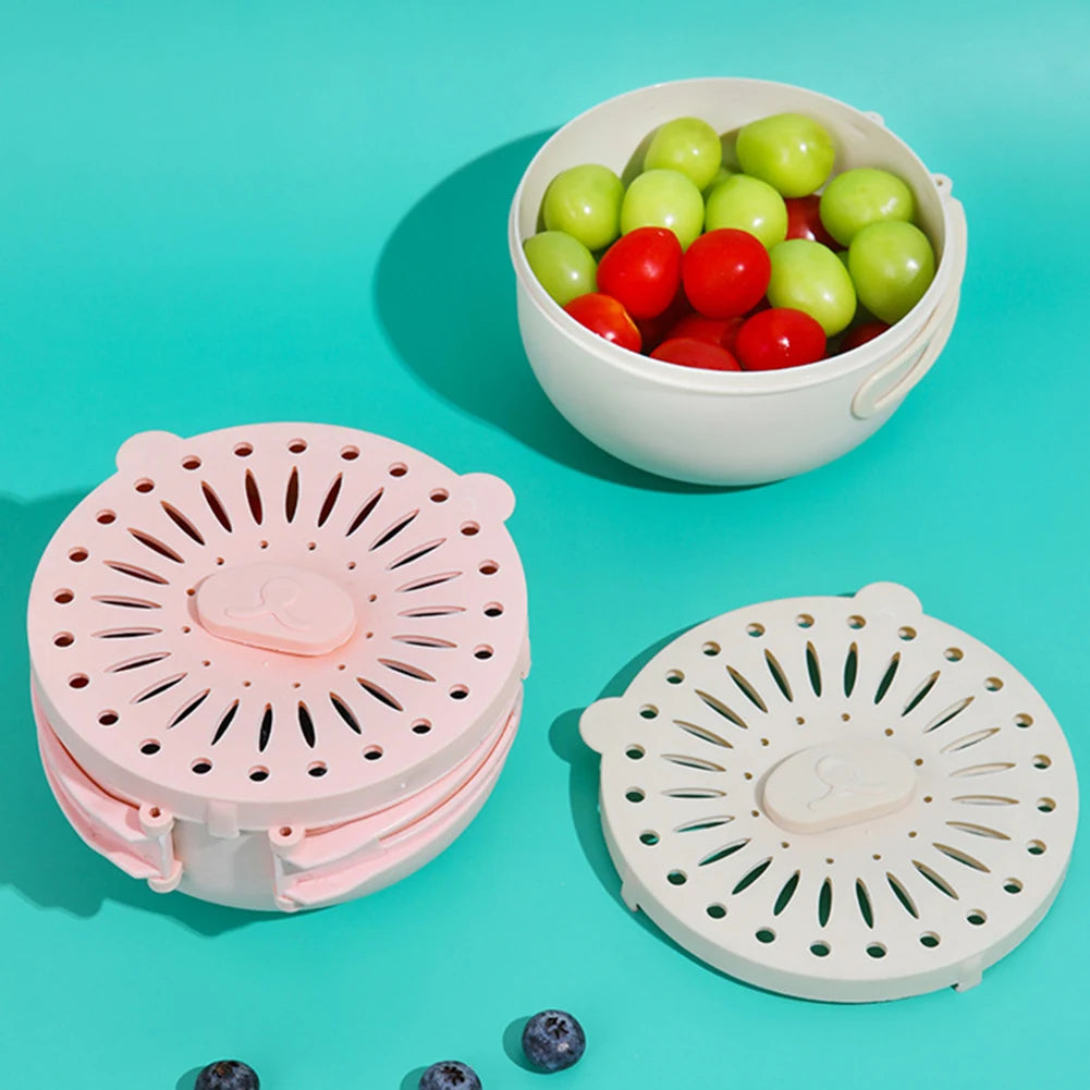 2-in-1 Foldable Fruit Drain Basket & Washing Bowl with Lid Fruit Drain Basket Peaceful Pleasures Health and Wellness