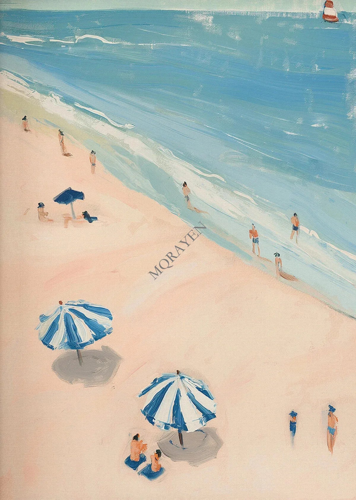 Blue Coastal Canvas Wall Art | Hydrangea Beach Seashell Print