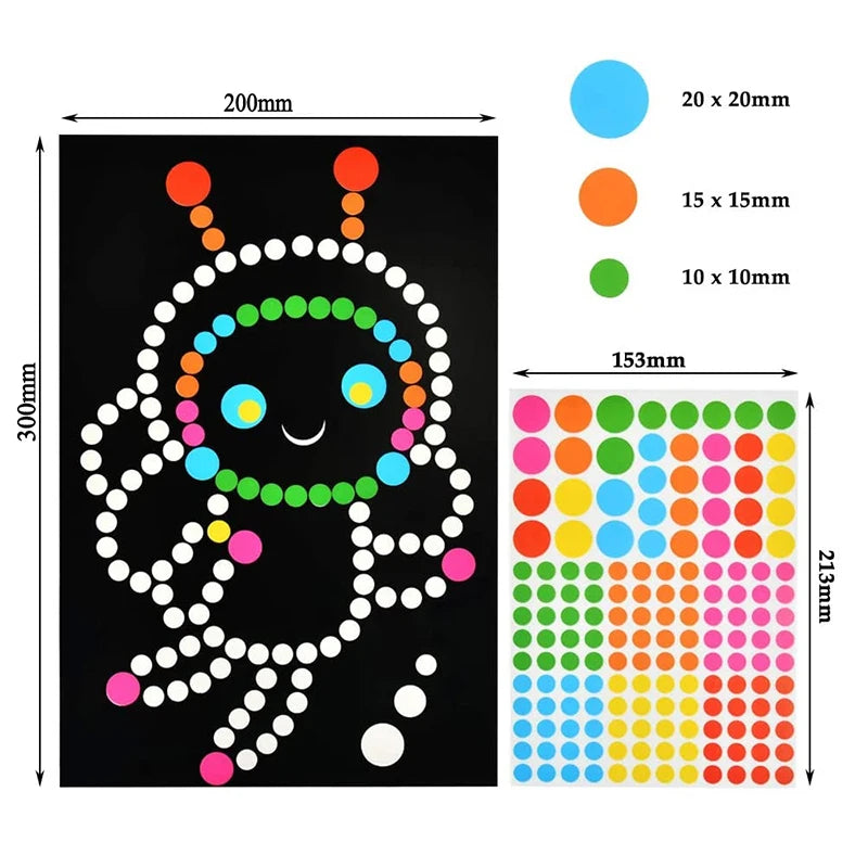 Children Colorful Round Dot Puzzle Stickers Cartoon Animal Mosaic