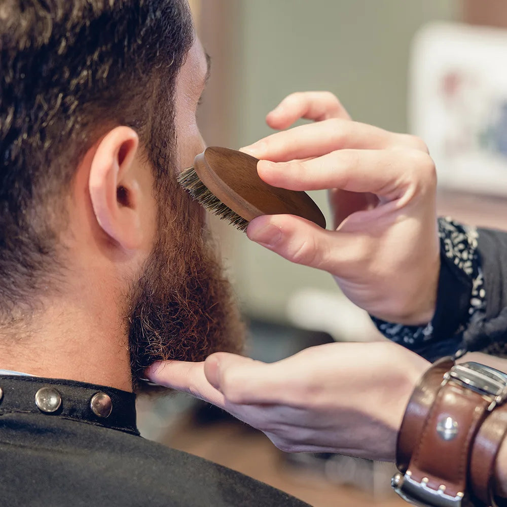 Wood Handle Boar Bristle Beard Brush Shaving Tool Hair Brush Wooden Curved Men Beard Shaving Brush Hair Stylist Mustache Brushes Peaceful Pleasures Health and Wellness