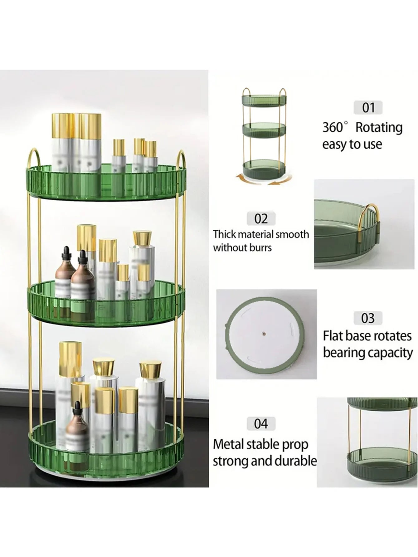 360° Rotating Makeup Organizer – 3-Tier Storage Rack Beauty & Personal Care Peaceful Pleasures Health and Wellness
