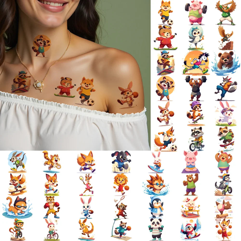 63-Piece Waterproof Temporary Tattoo Stickers – Animal & Anime