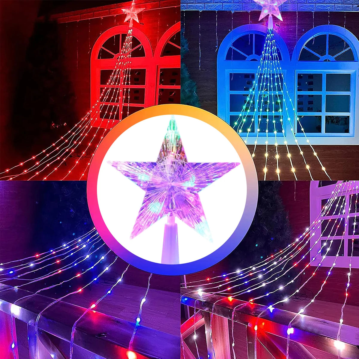 Solar Pentagram String Lights | 8-Mode LED Waterfall Fairy Lamp