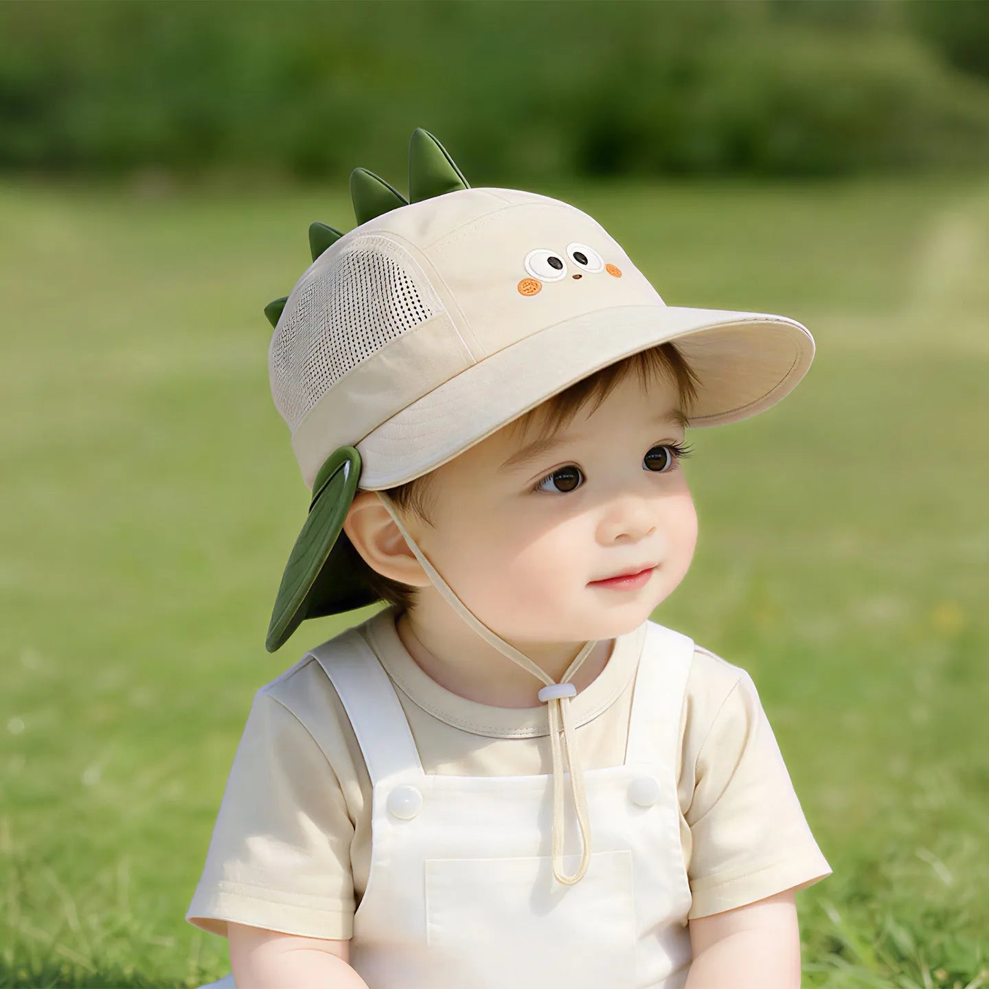 Cartoon Sunshade Baby Beach Hat Cute Bear Rabbit Ears Boys Girls Sun Visor Cap Summer Outdoor Breathable Mesh Panama Hats Peaceful Pleasures Health and Wellness green 46-52CM