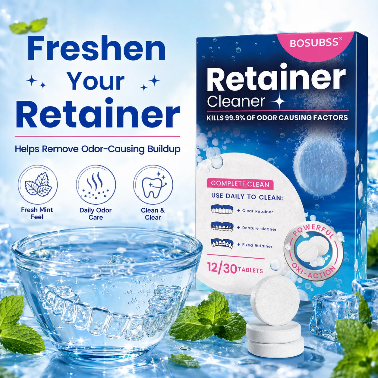 Denture Cleaning Tablets for Retainers, Mouth Guards & Braces