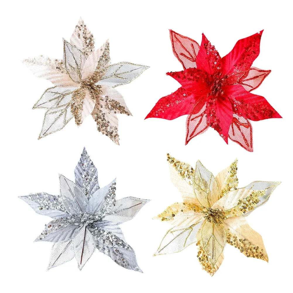 Glitter Poinsettia Flower Ornament – Christmas & Wedding Decor
